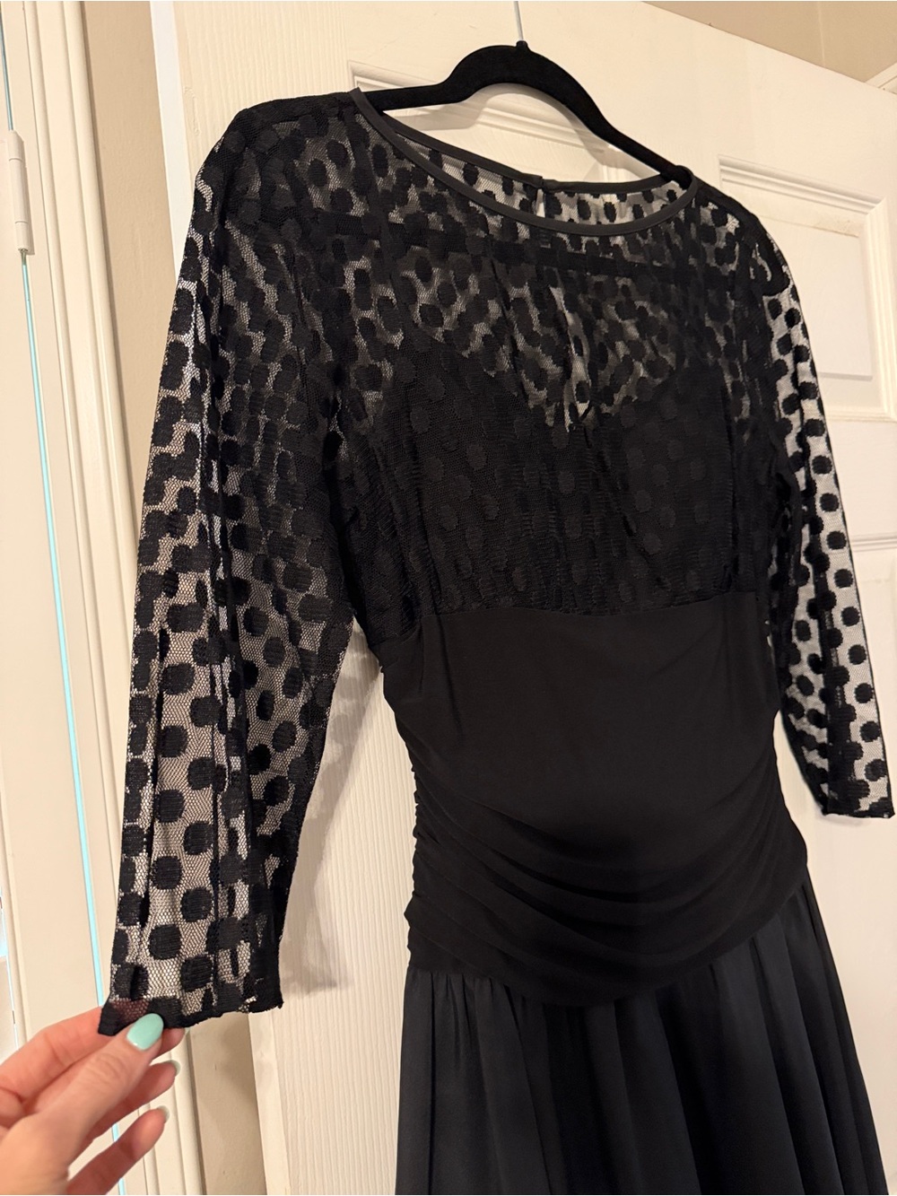 Jessica Howard Black Polka-Dot Mesh Midi Dress 3/4 sleeve vintage look timeless - Picture 2 of 8